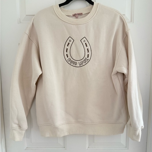 BAILEY ROSE Good Luck Horseshoe embroidered sweatshirt in Cream and Brown - Picture 3 of 12